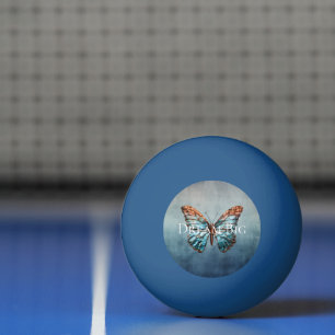 Blue Grey Texture Butterfly Ping Pong Ball