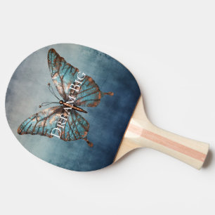 Blue Grey Texture Butterfly Ping Pong Paddle