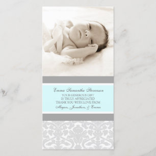 Blue Grey Thank You Baby Shower Photo Cards