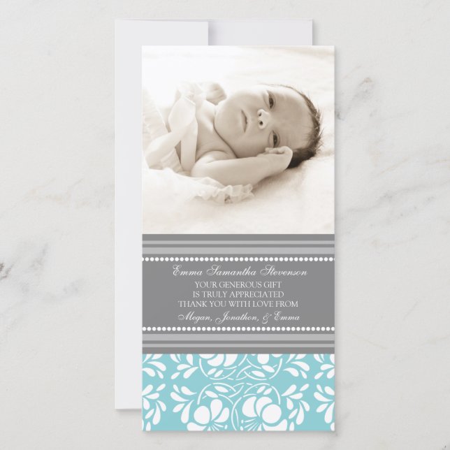 Blue Grey Thank You Baby Shower Photo Cards (Front)