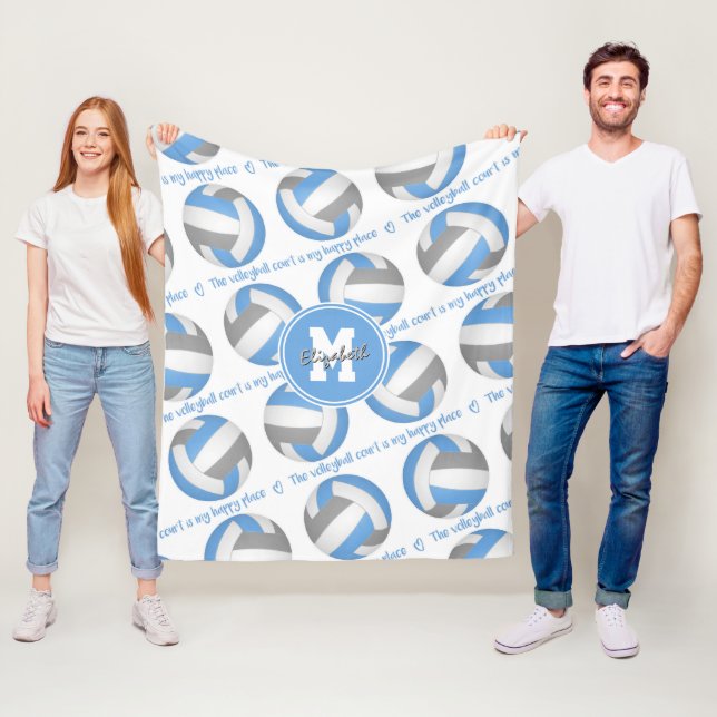 blue grey The volleyball court is my happy place Fleece Blanket (In Situ)