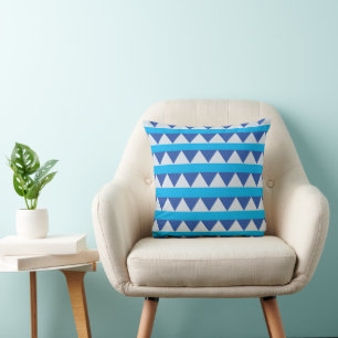 Blue Grey Triangle Stripe Pattern  Cushion