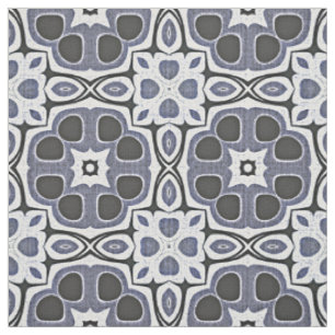 Blue Grey Violet Floral Bali Batik Pattern Fabric