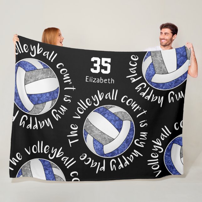 Blue grey volleyball court happy place mantra  fleece blanket (In Situ)