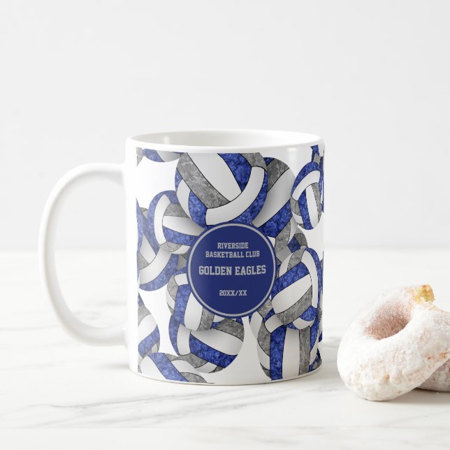 blue grey volleyball team colours coach name coffee mug (With Donut)