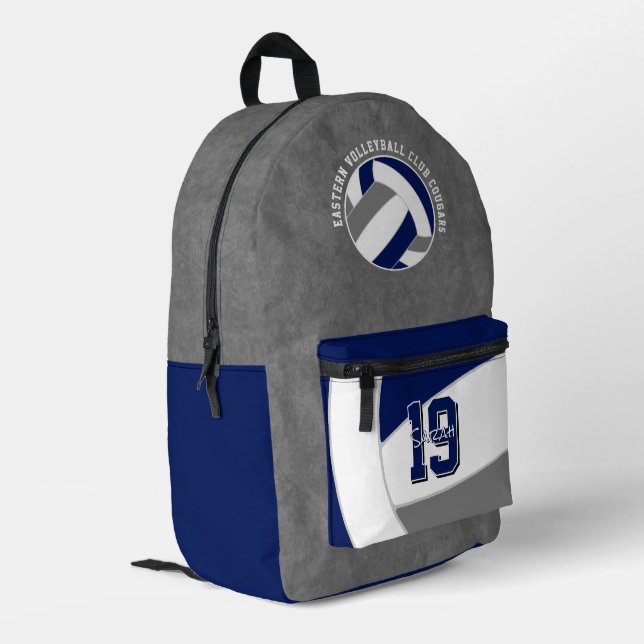 blue grey volleyball team colours team name printed backpack (Back Corner Left)