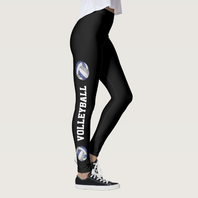 blue grey volleyballs text up leg girls leggings (Right)