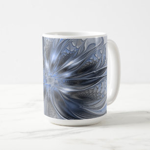Blue Grey Watercolor Abstract Floral Fractal Art Coffee Mug