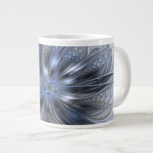 Blue Grey Watercolor Abstract Floral Fractal Art Large Coffee Mug