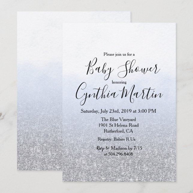 Blue Grey Watercolor Baby Shower Invitation (Front/Back)