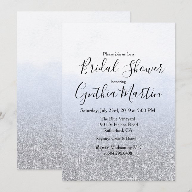 Blue Grey Watercolor Bridal Shower Invitation (Front/Back)