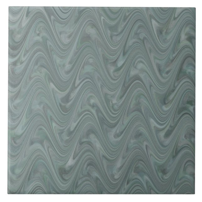 Blue Grey Wavy Abstract Pattern Ceramic Tile (Front)