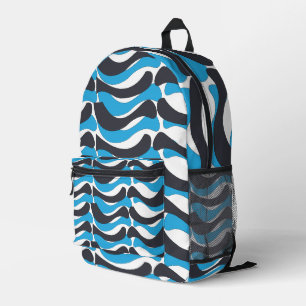 Blue Grey Wavy Stripes Printed Backpack
