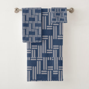 Blue Grey Weave Pattern Japanese Style Bath Towel Set