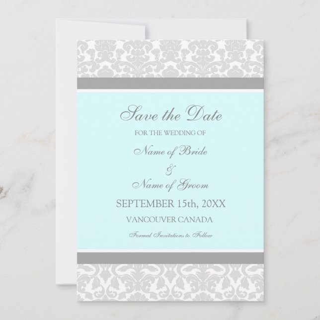 Blue Grey Wedding Save the Date Card (Front)