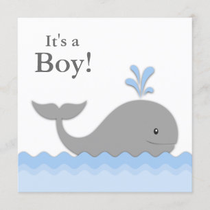 Blue Grey Whale Baby Shower Invitation