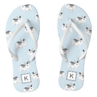 Blue Grey Whimsical Bunnies with Monogram