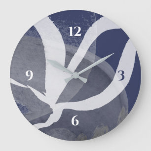 Blue Grey & White Artistic Watercolor Large Clock
