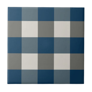 Blue Grey White Buffalo Check  Ceramic Tile