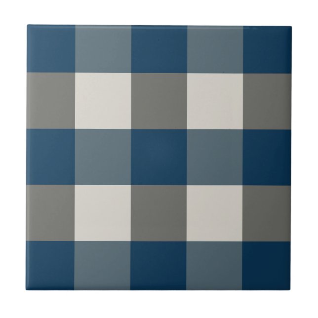 Blue Grey White Buffalo Check  Ceramic Tile (Front)
