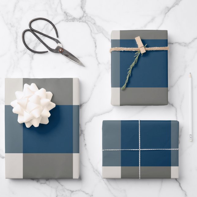 Blue Grey White Buffalo Check  Wrapping Paper Sheet (Front)