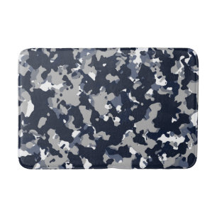 Blue Grey White Camouflage Camo Pattern Bath Mat