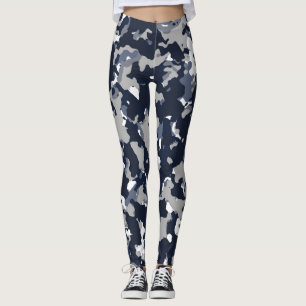Blue Grey White Camouflage Camo Pattern Leggings