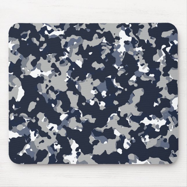 Blue Grey White Camouflage Camo Pattern Mouse Pad (Front)