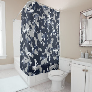 Blue Grey White Camouflage Camo Pattern Shower Curtain