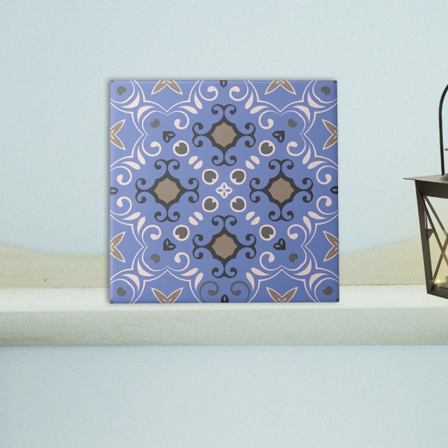 Blue Grey White Colour Changeable Elegant Damask  Ceramic Tile (Creator Uploaded)