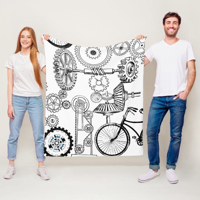 Blue Grey White Gears Steampunk Boys Decor Fleece (In Situ)