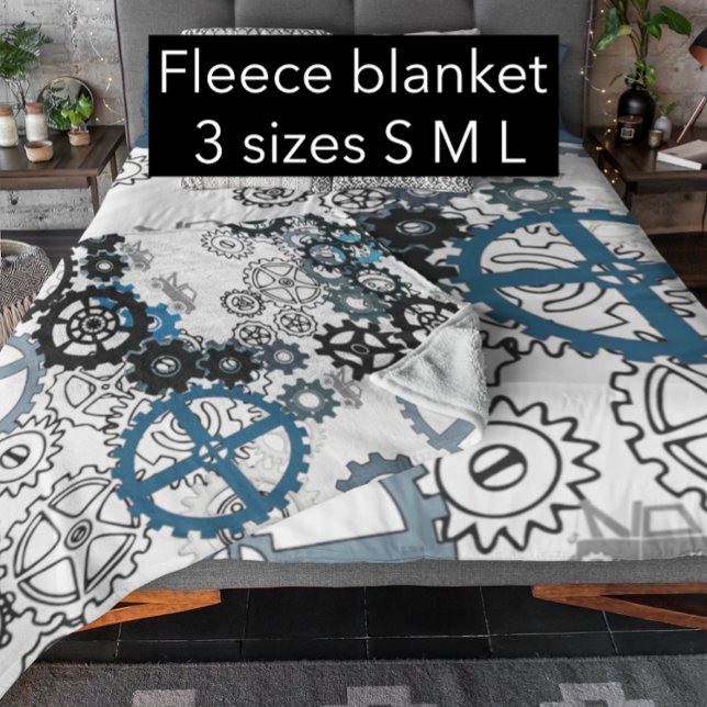 Blue Grey White Gears Steampunk Boys Decor Fleece (Creator Uploaded)