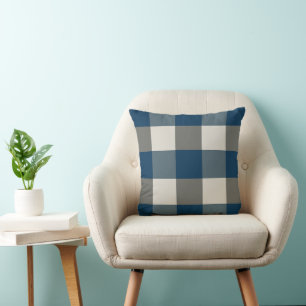 Blue Grey White Housewarming Buffalo Check  Cushion