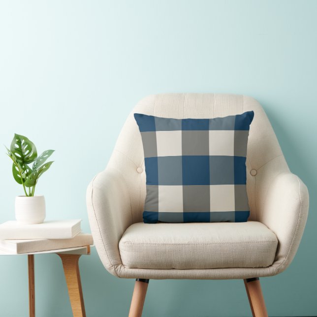 Blue Grey White Housewarming Buffalo Check  Cushion (Chair)