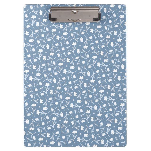 Blue Grey White Liberty Floral Pattern Elegant Pop Clipboard (Front)