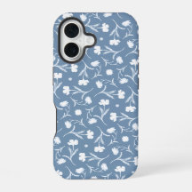 Blue Grey White Liberty Floral Pattern Elegant Pop