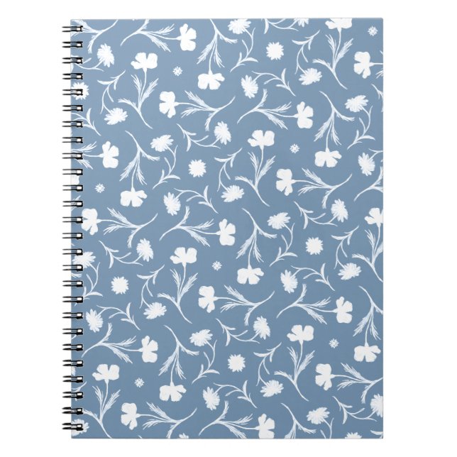 Blue Grey White Liberty Floral Pattern Elegant Pop Notebook (Front)