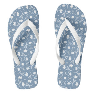 Blue Grey White Liberty Floral Pattern Elegant Pop Thongs