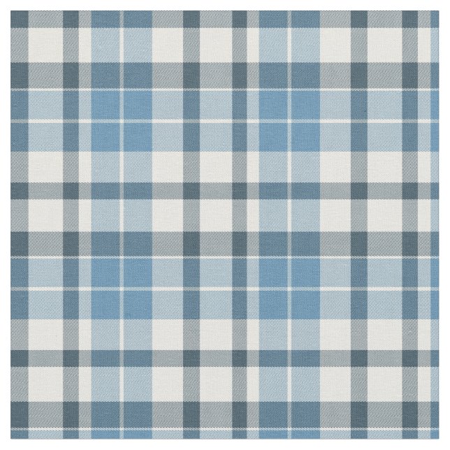 Blue Grey White Plaid Pattern Fabric (Close Up)