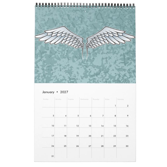 Blue-grey wings calendar (Jan 2027)