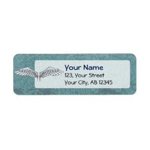 Blue-grey wings return address label