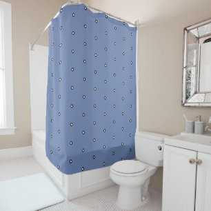Blue Grey with Black White Spots> Shower Curtains