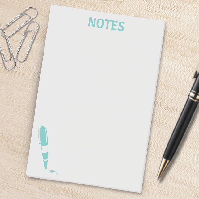 Blue & Grey Writer Ink Pen Notepad (light blue and grey stick notes with ink pen)