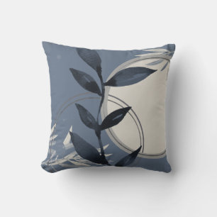 Blue & Grey Zen Watercolor Leaves Cushion
