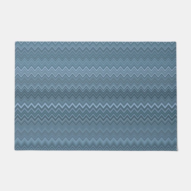Blue Grey Zigzag Pattern Doormat (Front)