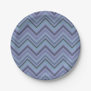 Blue-grey zigzag stripes paper plate