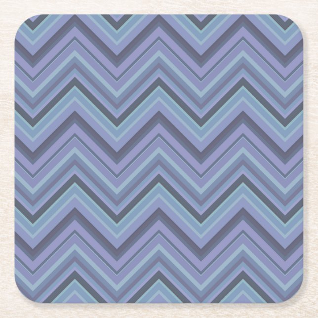 Blue-grey zigzag stripes square paper coaster (Front)