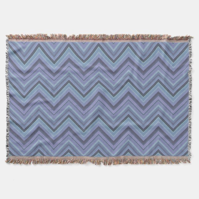 Blue-grey zigzag stripes throw blanket (Front)