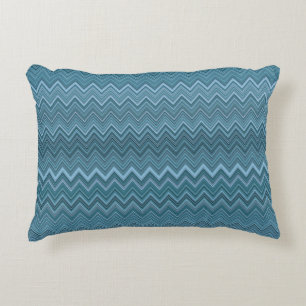 Blue Grey Zigzag Wavy Pattern Decorative Cushion