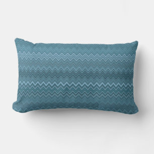 Blue Grey Zigzag Wavy Pattern Lumbar Cushion